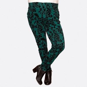 Forest Green Black Velvet Burnout Skinny Pants 1X Plus Size Gothic Chic